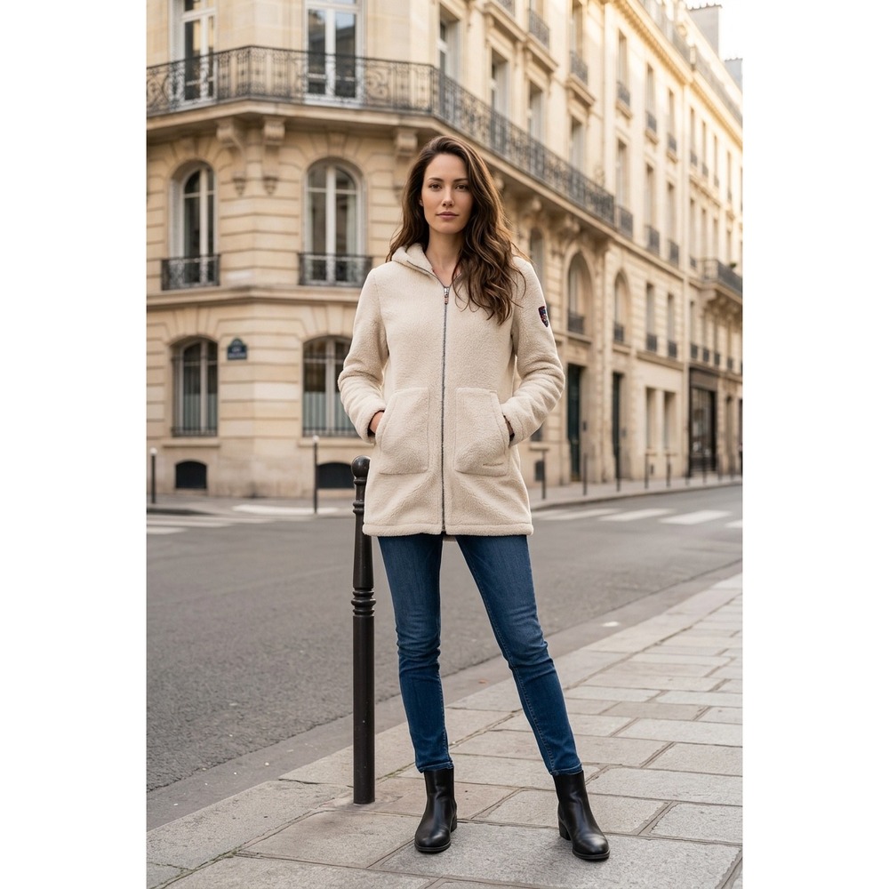 Almgwand Women's Sherpa Fleece Hooded Parka Jacket Cream Color